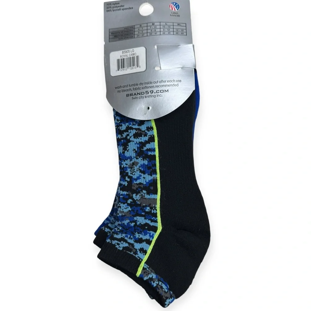 Twin City Brand 59 Low Cut Athletic Socks 2‎ Pairs Size L Blue Black Digi Camo